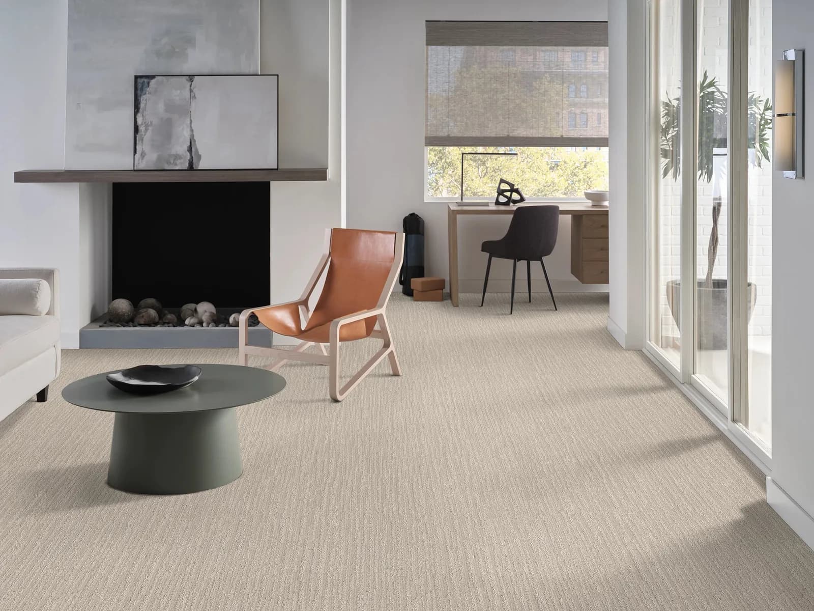 Nature's Mark Almond Silk carpet styled in a bedroom